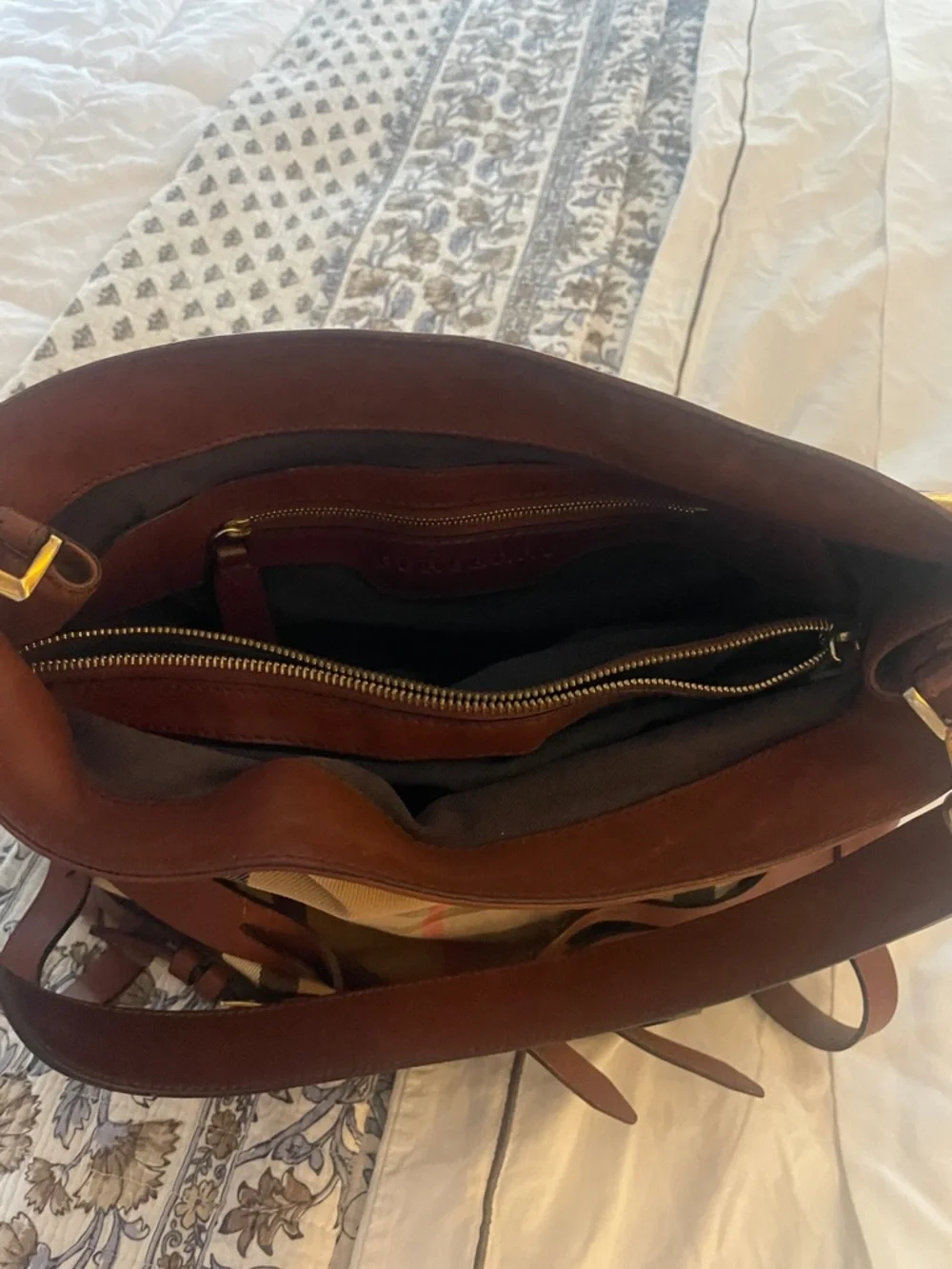 Burberry Canvas Bucket Bag with Brown Leather Trim - Picture 6 of 12